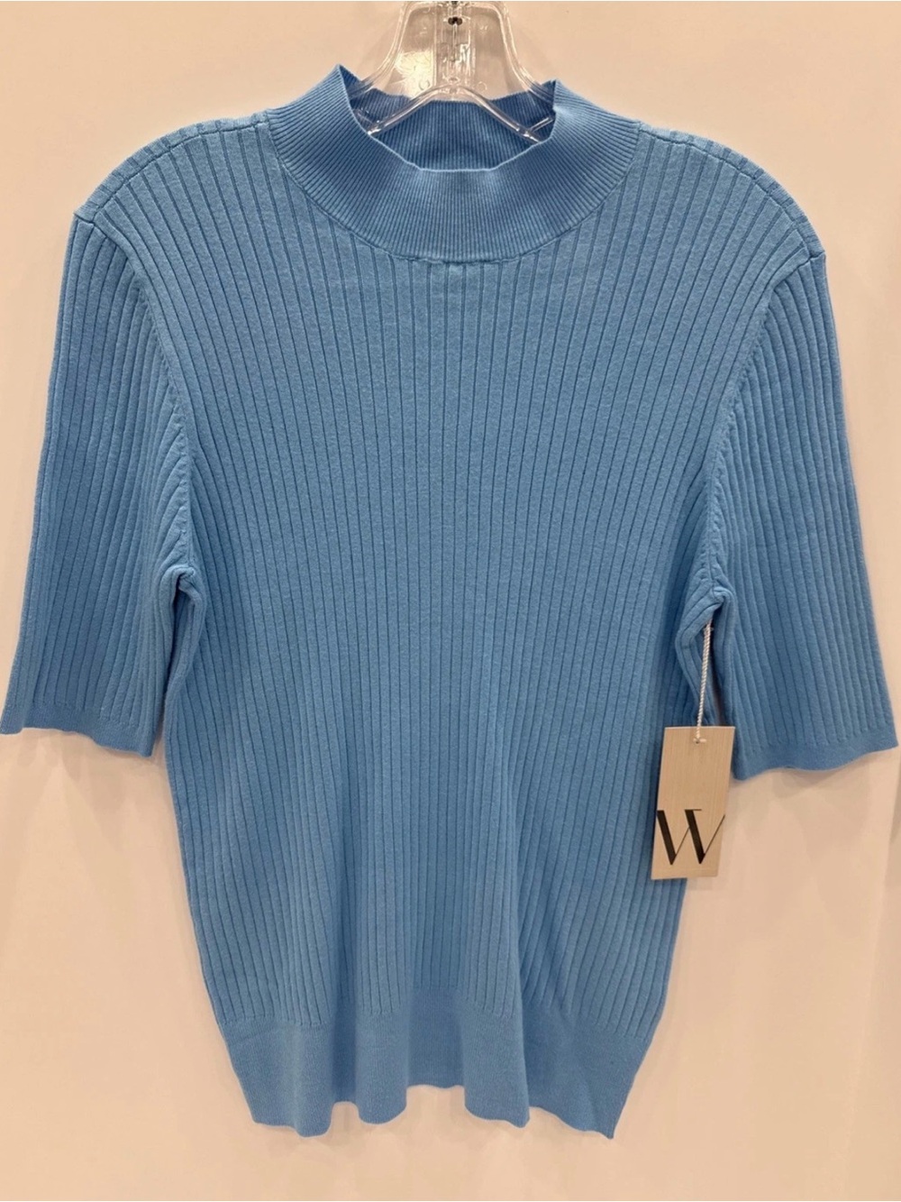 Worthington XL Short Sleeve Ribbed Pullover Lightweight Sweater Light Blue NWT